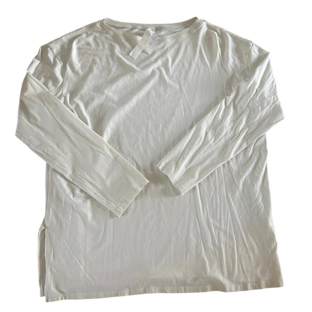 Lululemon Womens Size 12 White Long Sleeve Crew Neck Side Slit Top Shirt